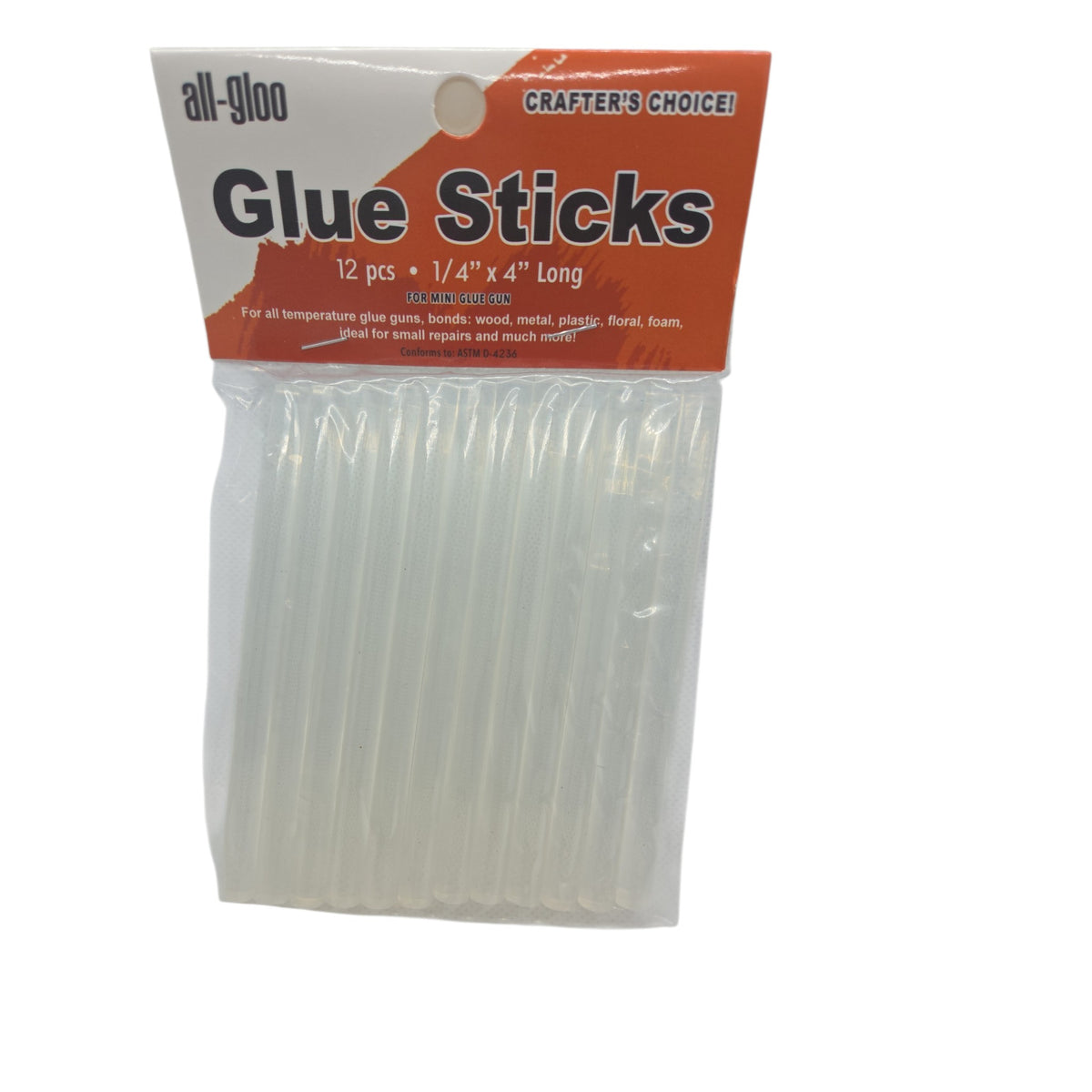 Mini glue sticks, 1/4 in x 4 in, pack of 12, translucent