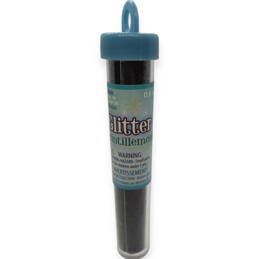 Black craft glitter tube with blue cap, 17g, cylindrical refill container