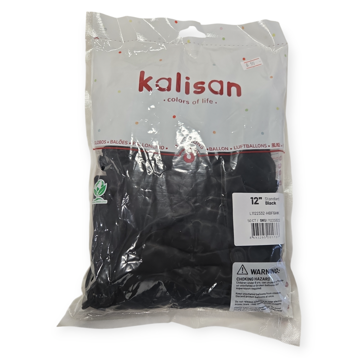 Natural rubber latex balloons bag, black 12-inch, 50-count