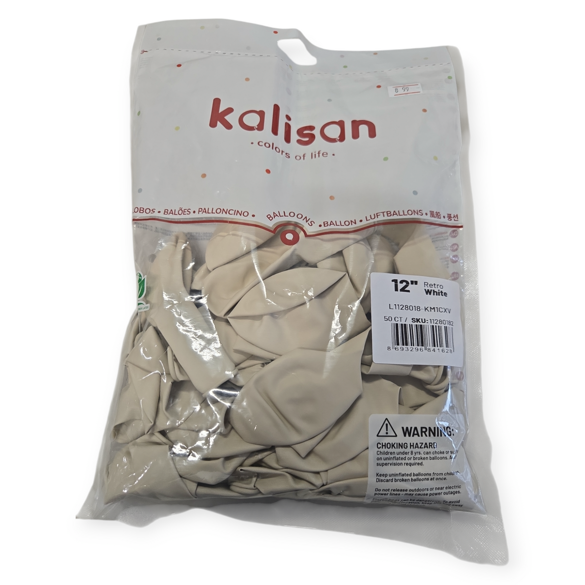 Bag of 12 in retro white natural rubber latex balloons, 50-count pack