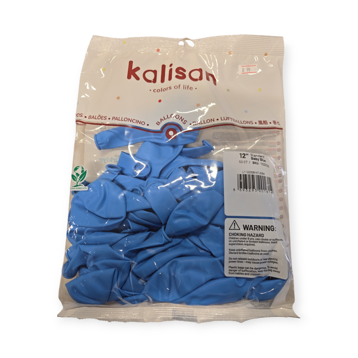 12-inch baby blue latex balloons in 50-count bag
