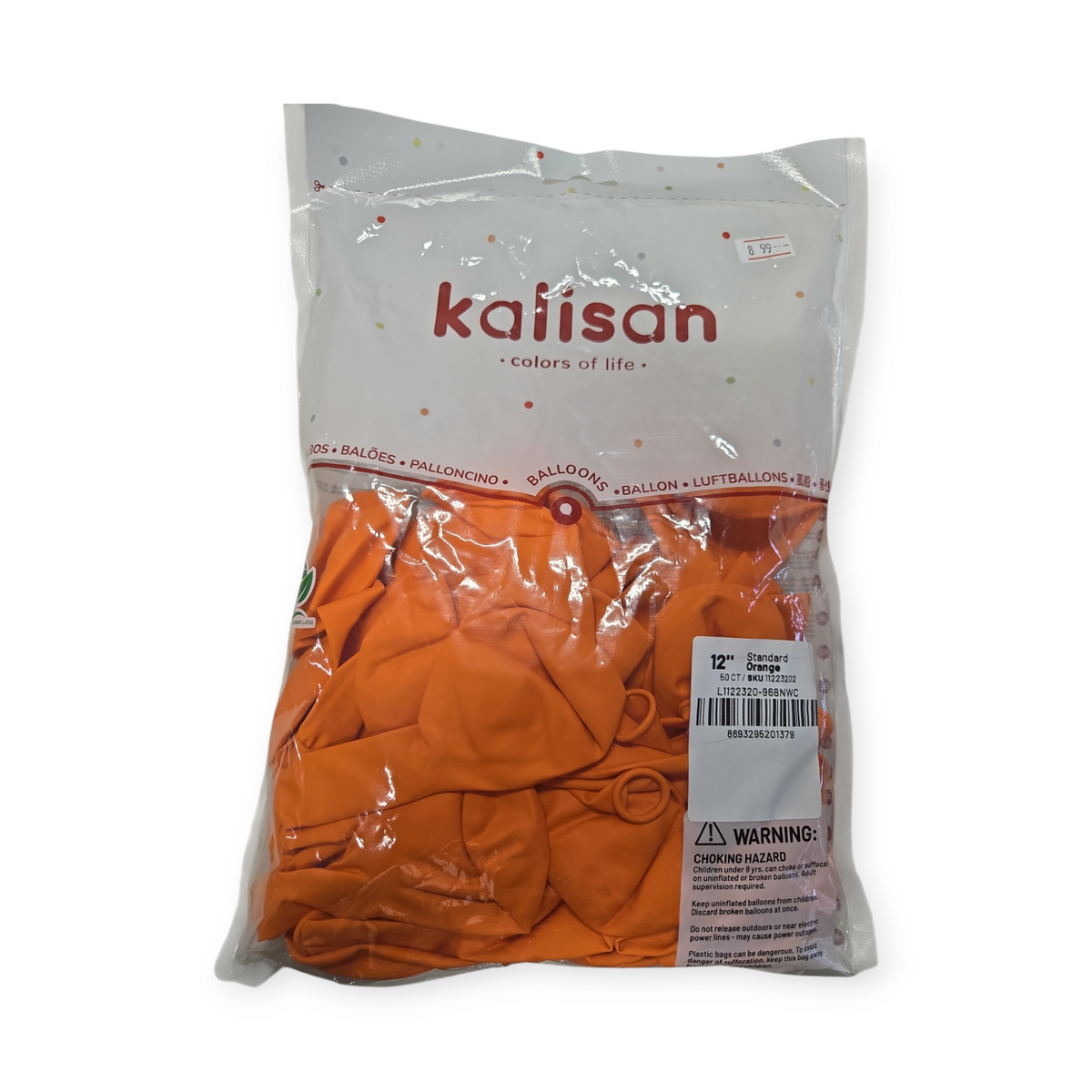 12-inch orange latex balloons, 50-count bag