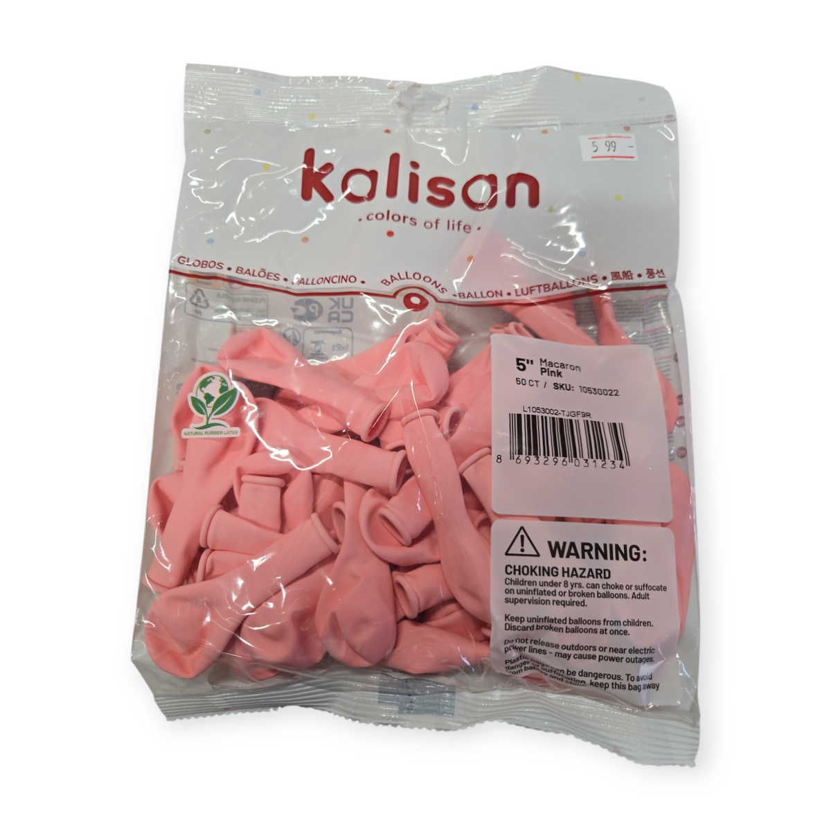 5 in natural rubber latex balloons, macaron pink, 50-count bag
