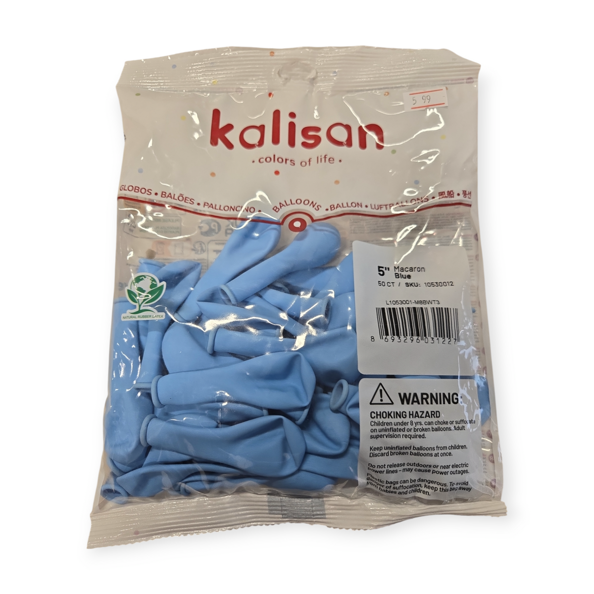 Macaron blue 5-inch natural rubber latex balloons in sealed 50-count bag