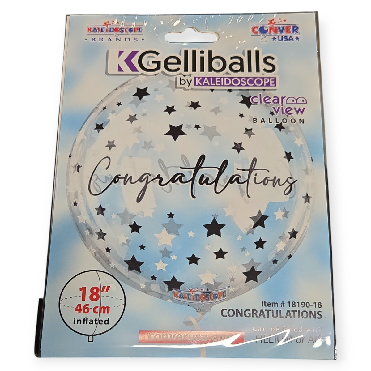 18-inch clearview foil balloon with Congratulations text and star pattern