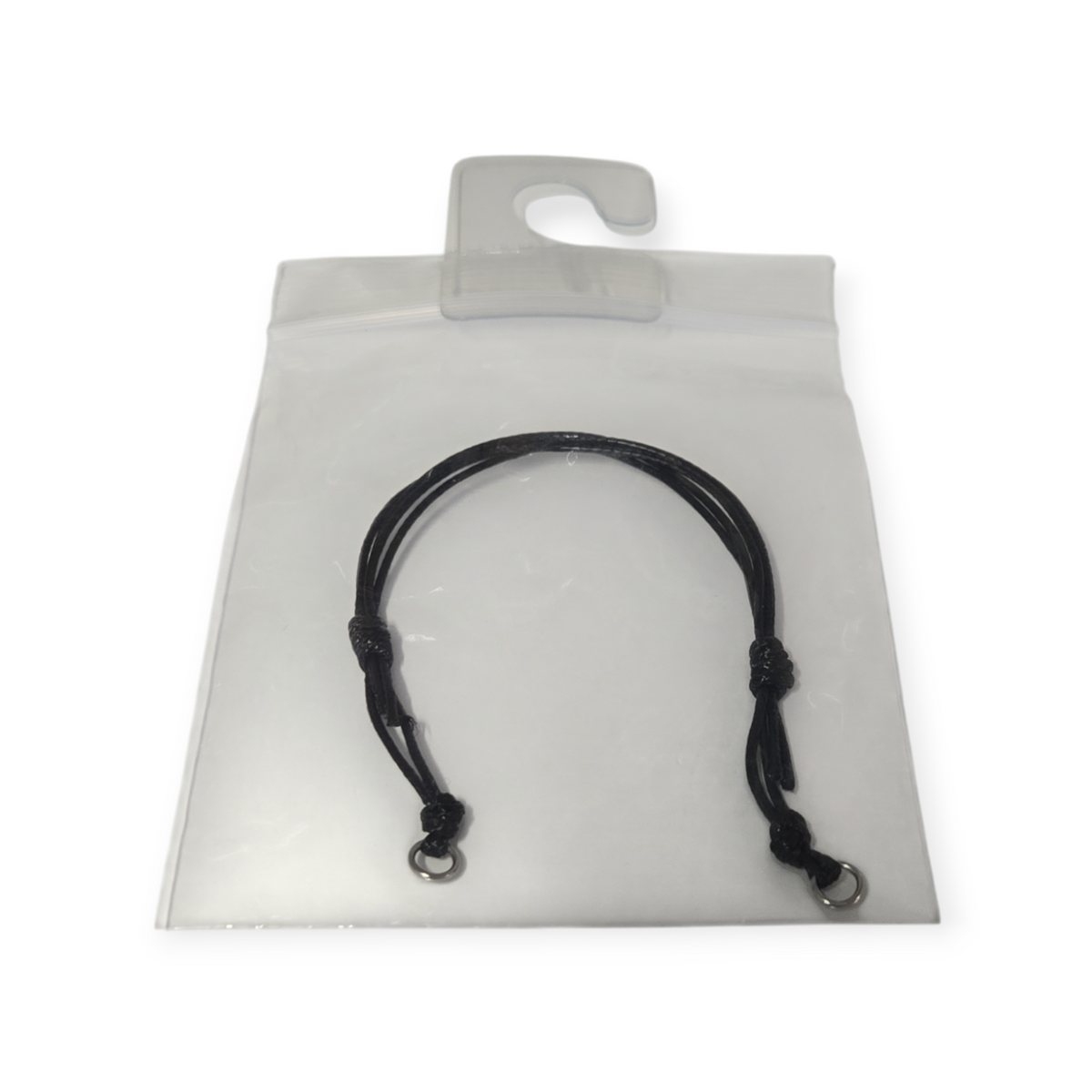 Black waxed cord bracelet with adjustable slider clasp and small end beads