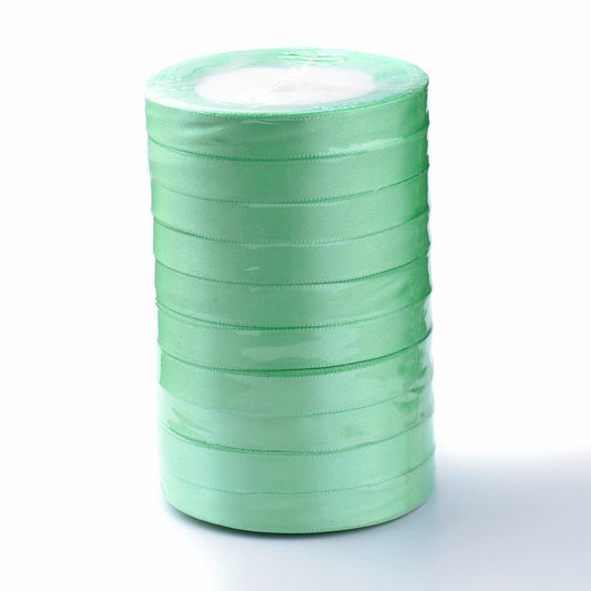 Light green satin ribbon roll, single face, 10mm width
