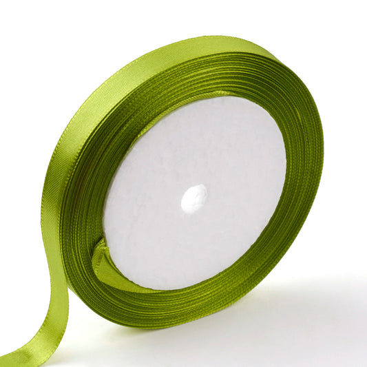 Olive drab satin ribbon roll, single-face polyester, 10mm wide