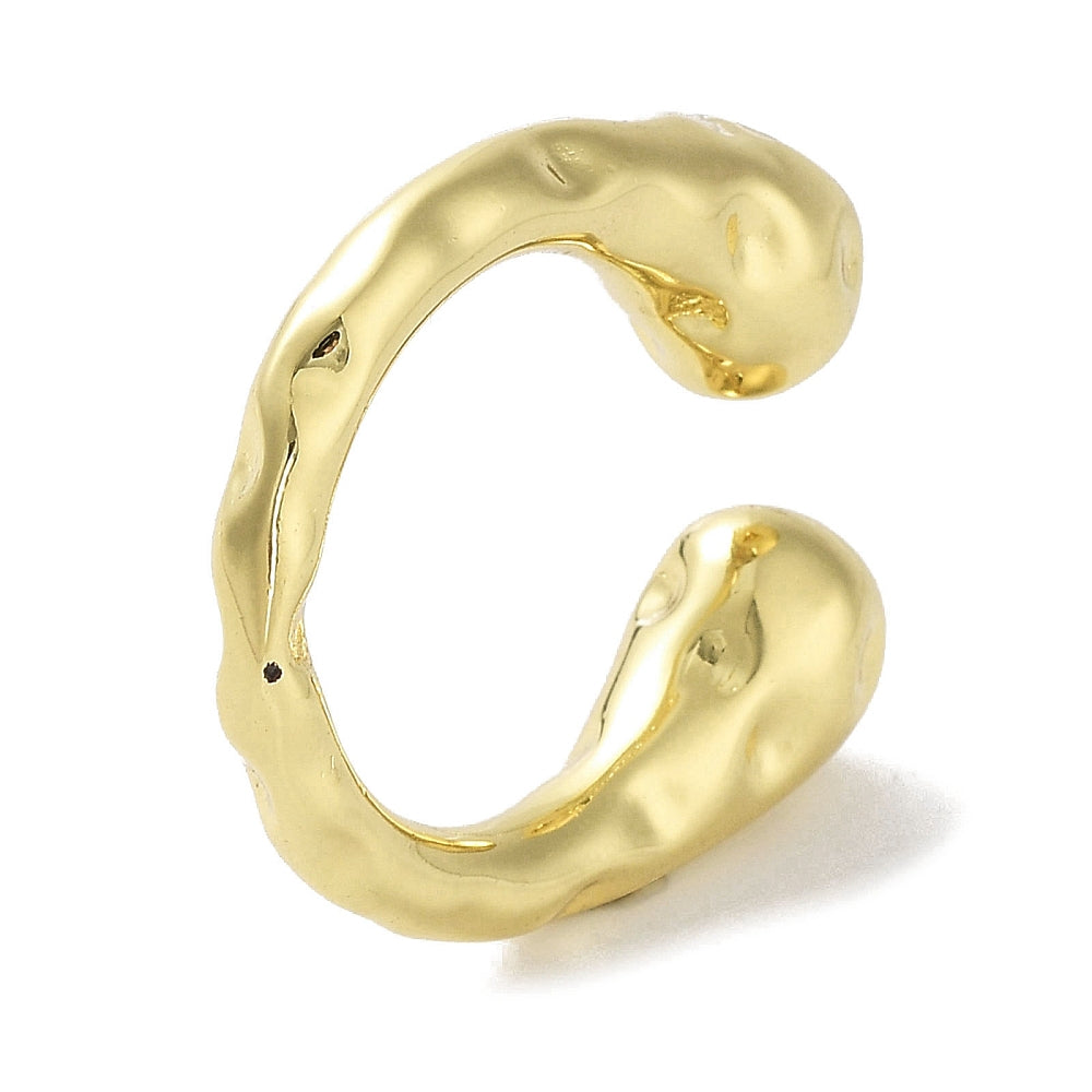 Gold-tone open cuff ring, rounded textured sculpted finish, visible open oval gap