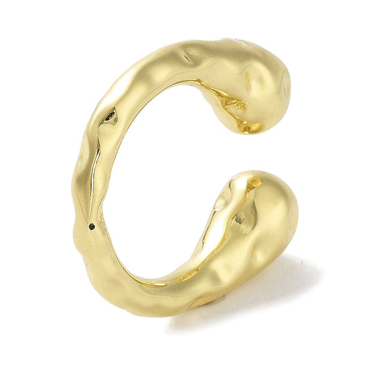 Gold-tone open cuff ring, rounded textured sculpted finish, visible open oval gap
