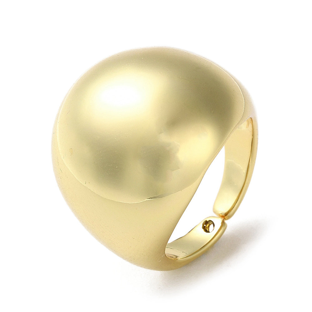 Gold-plated brass open cuff ring with domed top and open side