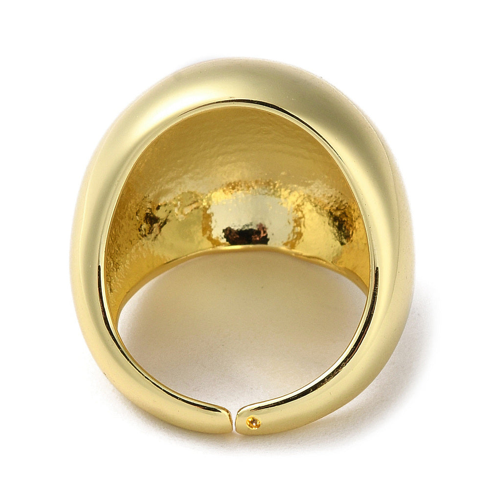 Gold-plated open cuff ring interior with domed front bezel