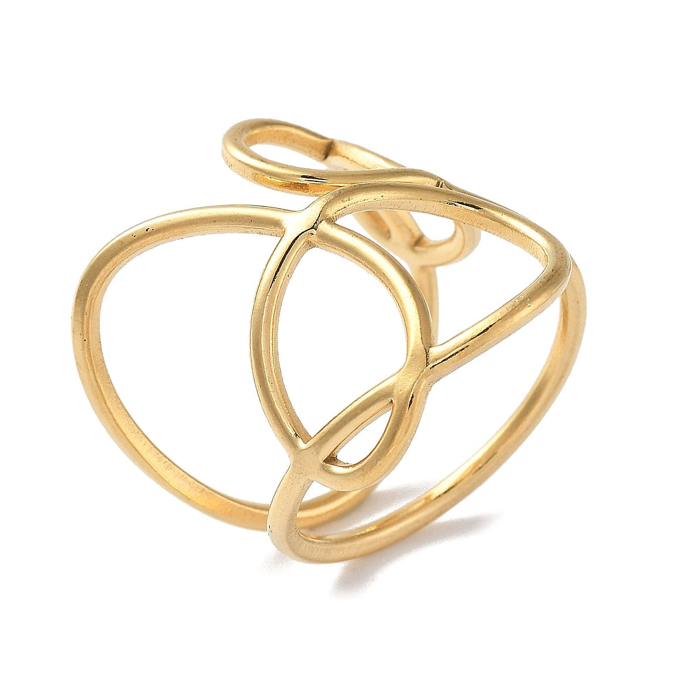 Gold open cuff ring with irregular geometric loops and cutouts