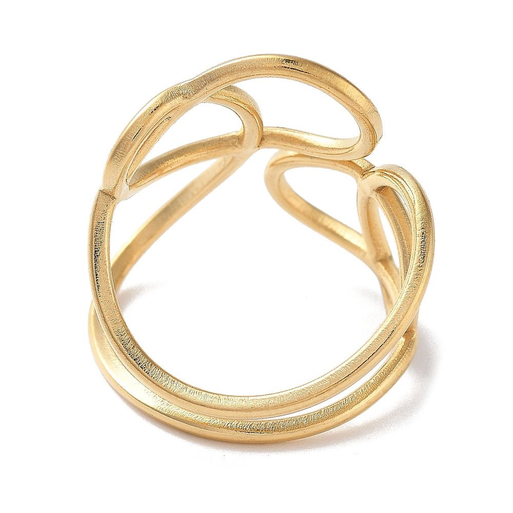 Gold open cuff ring with smooth irregular oval loop design