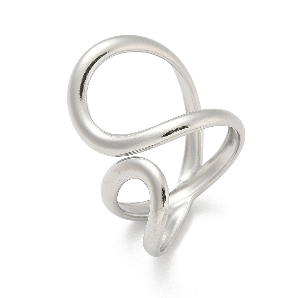 Stainless steel open cuff ring set, silver tone, overlapping open loops