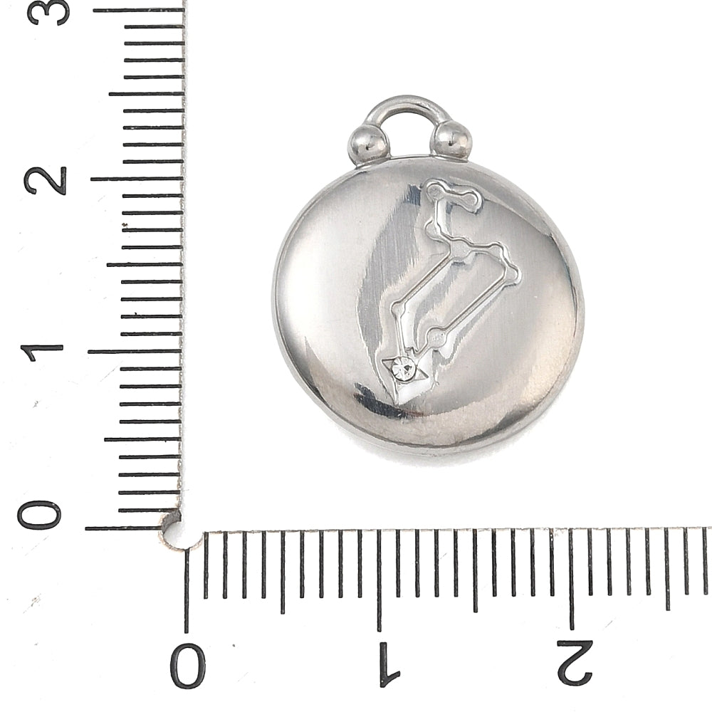 Stainless steel leo constellation pendant, round with star and archer detail