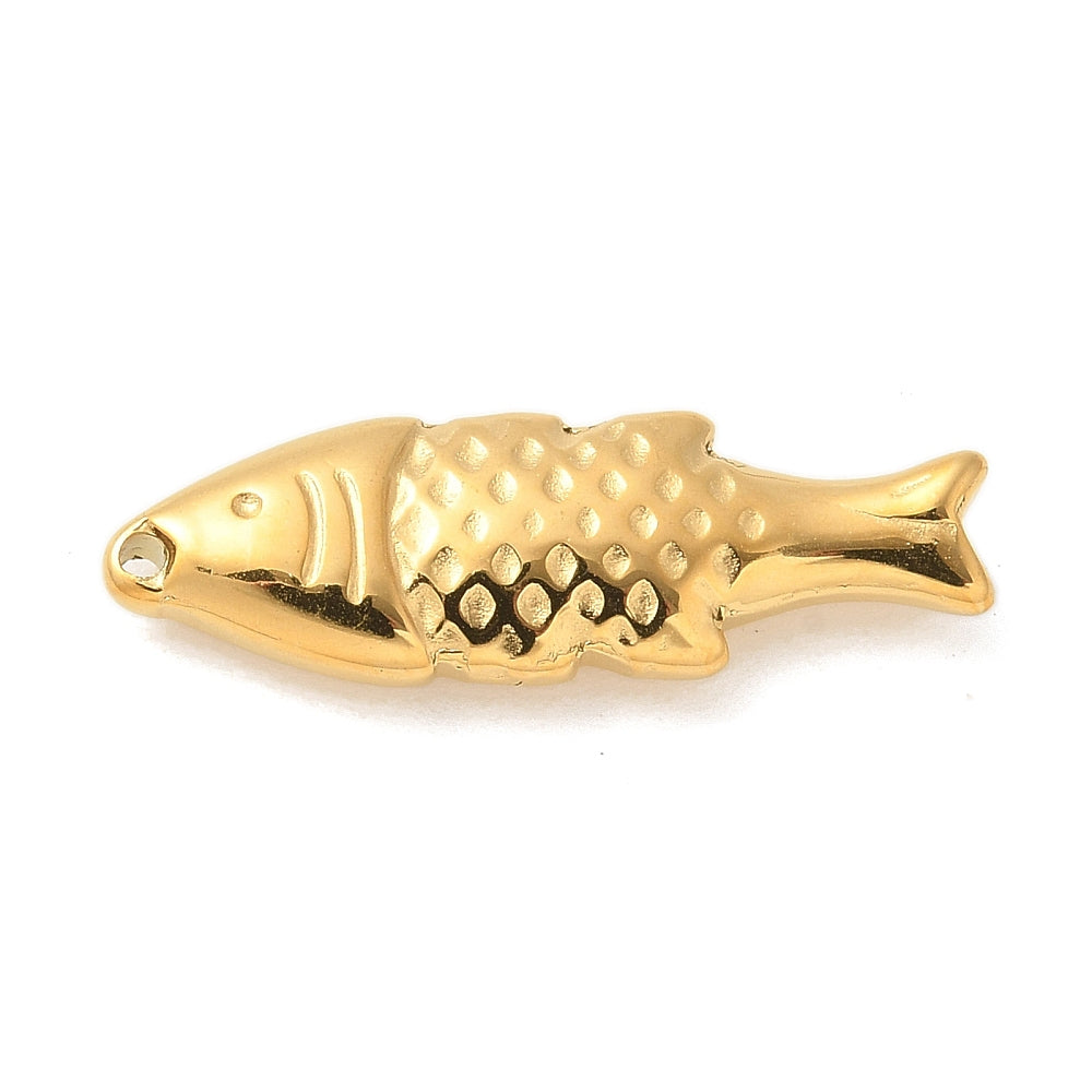 Gold plated fish pendant with textured scales and tail detail