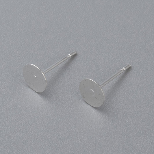 Stainless steel flat round stud earring findings, silver tone, with posts (pair)