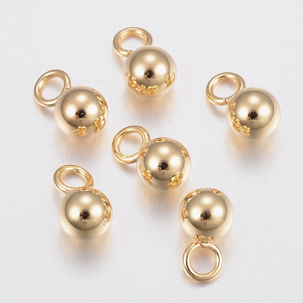 Gold round ball charms with side loop, stainless steel bead