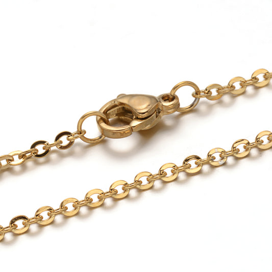 Golden cable chain necklace with lobster clasp, stainless steel links
