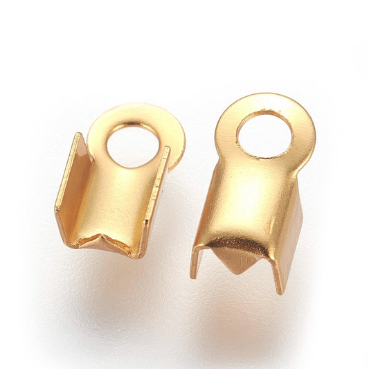 Gold-plated fold-over crimp cord ends with round loop, open