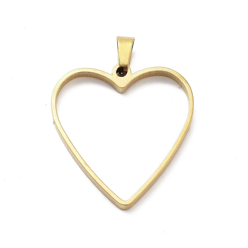 Open back heart bezel pendant, gold-tone plated metal with hanging loop