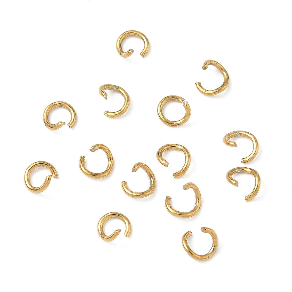 Gold-plated open jump rings, small oval loops (100-pack)