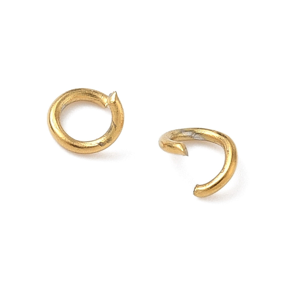 Gold-plated open jump ring pair, round loops with split opening