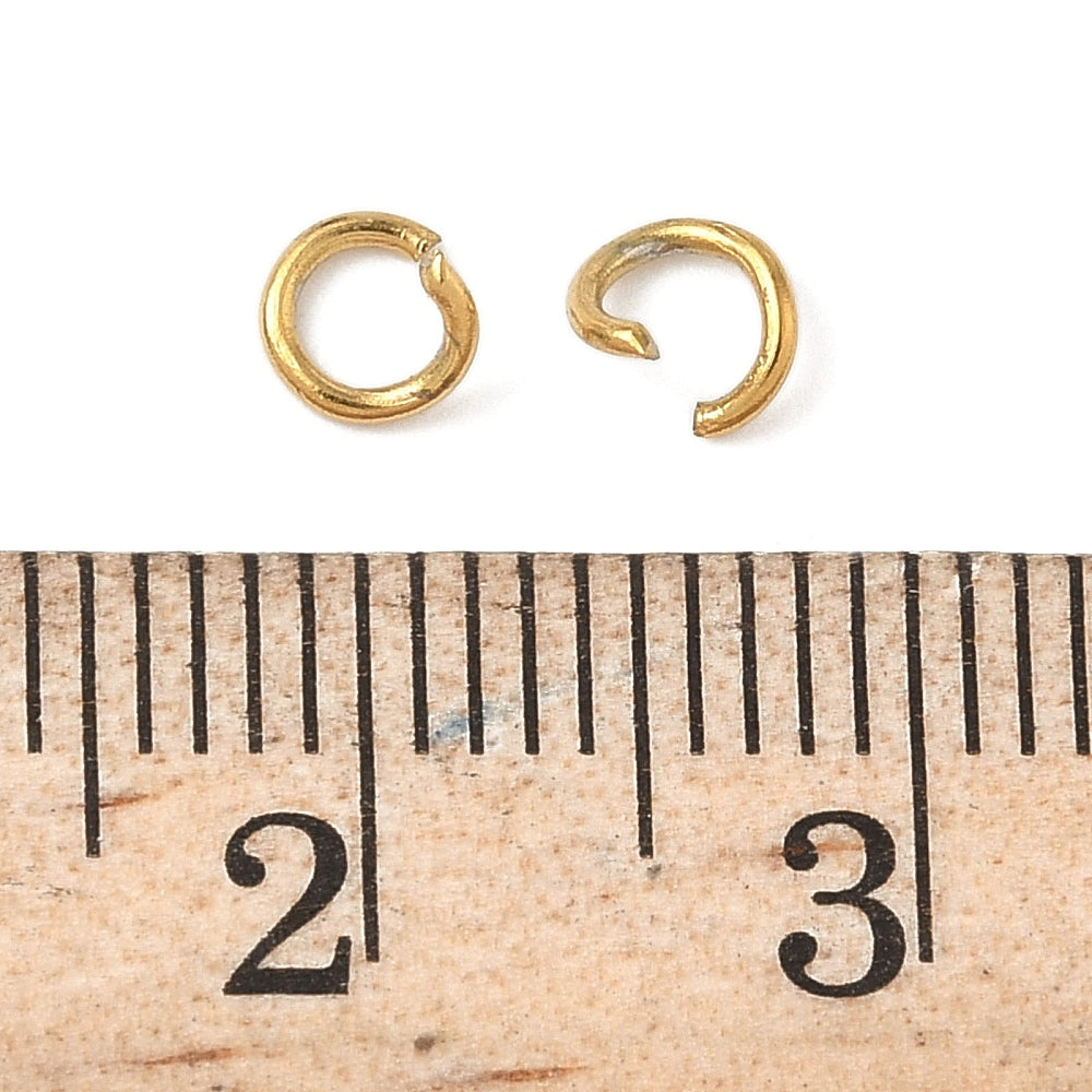 Gold-plated open jump ring with ruler scale, small oval loop