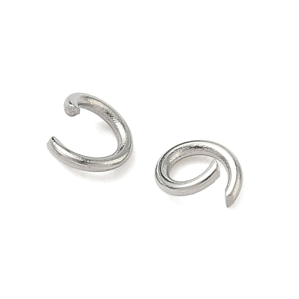 Silver stainless steel open jump rings, curved connector loops with gap
