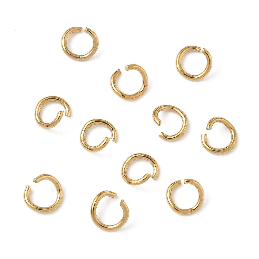 Gold-plated stainless steel open jump rings, small round hoops (gold tone)