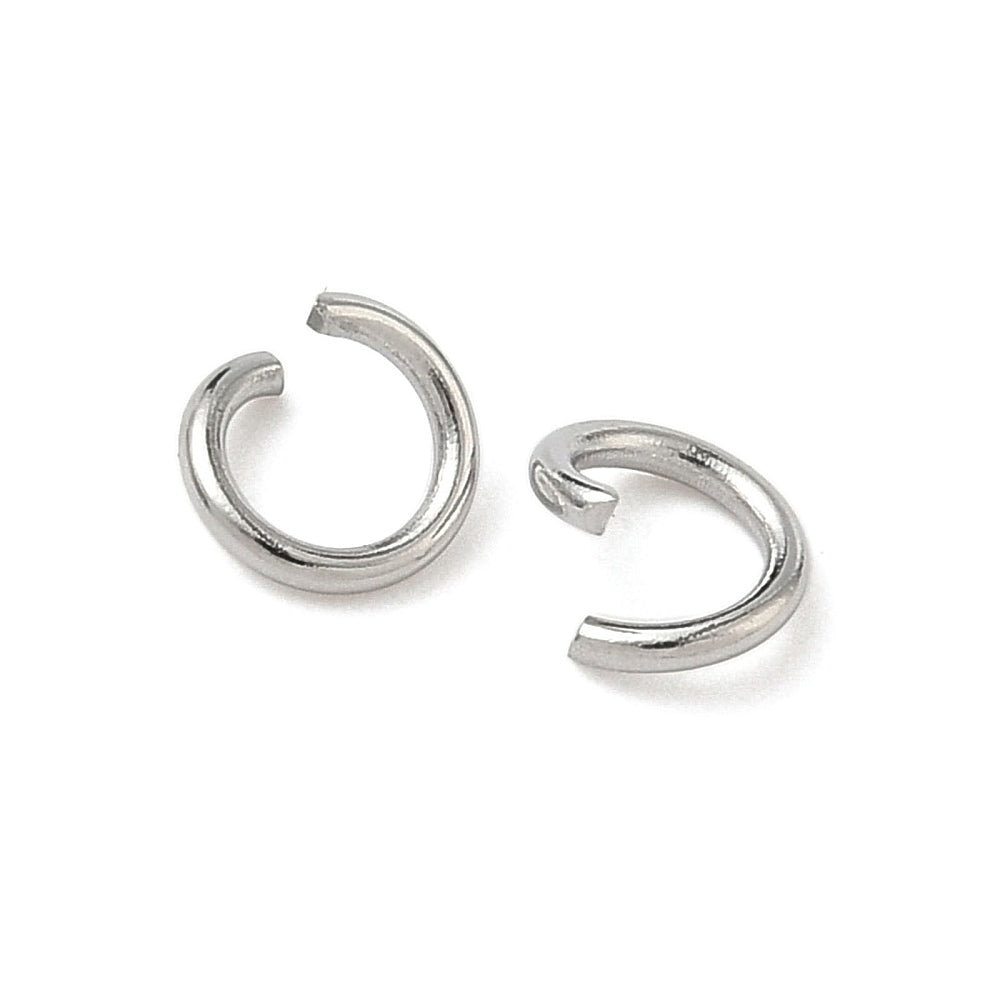 Pair of open silver stainless jump rings with split ends for jewelry
