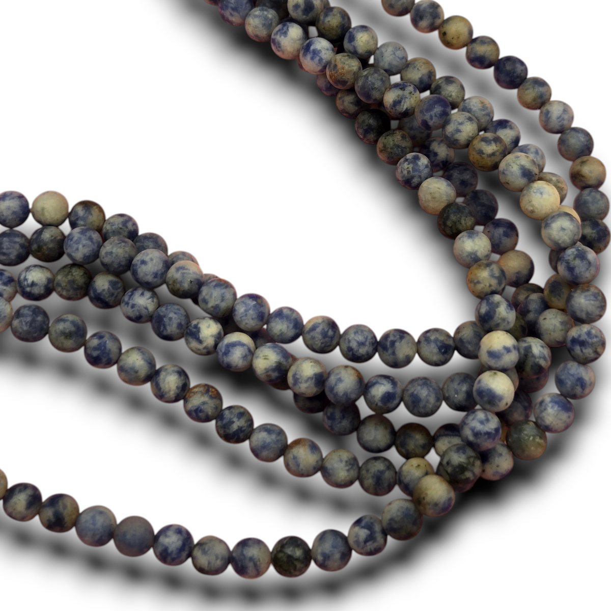 Matte sodalite round beads strand, 6mm, blue and tan speckled finish