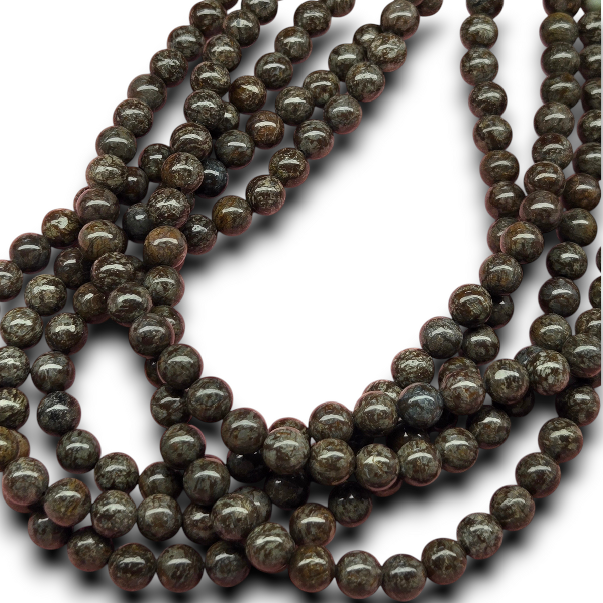 Brown snowflake obsidian smooth round bead strand, 6.5mm