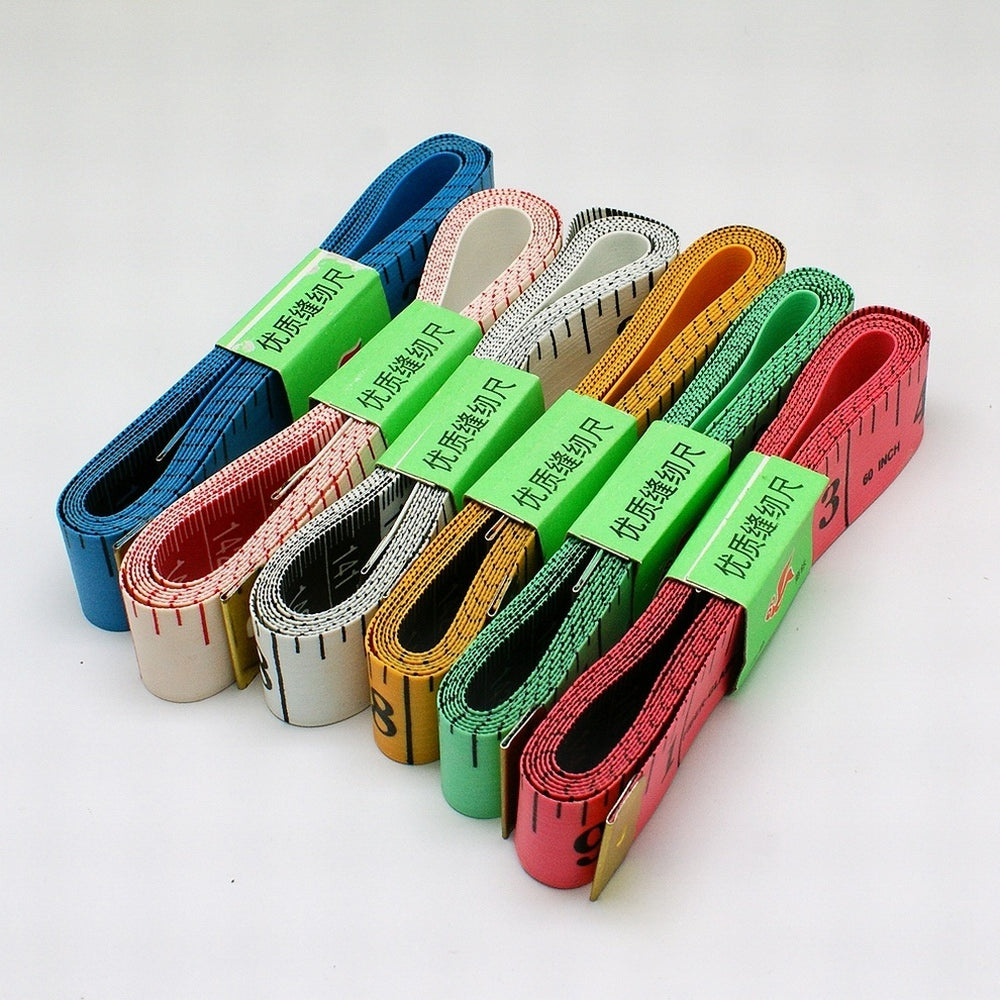 Compact retractable tape measure set with mixed color striped rolls