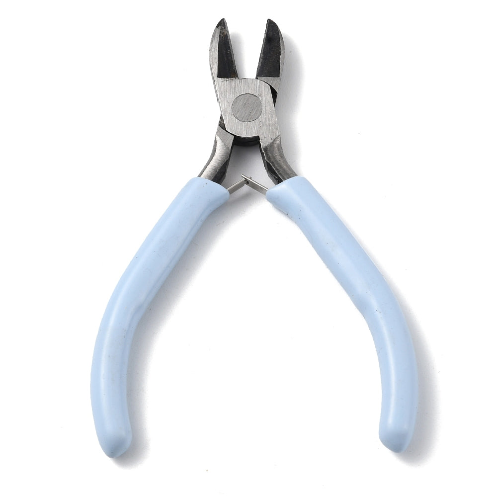 Jewelry pliers with light sky blue grips and steel cutting-jaw head