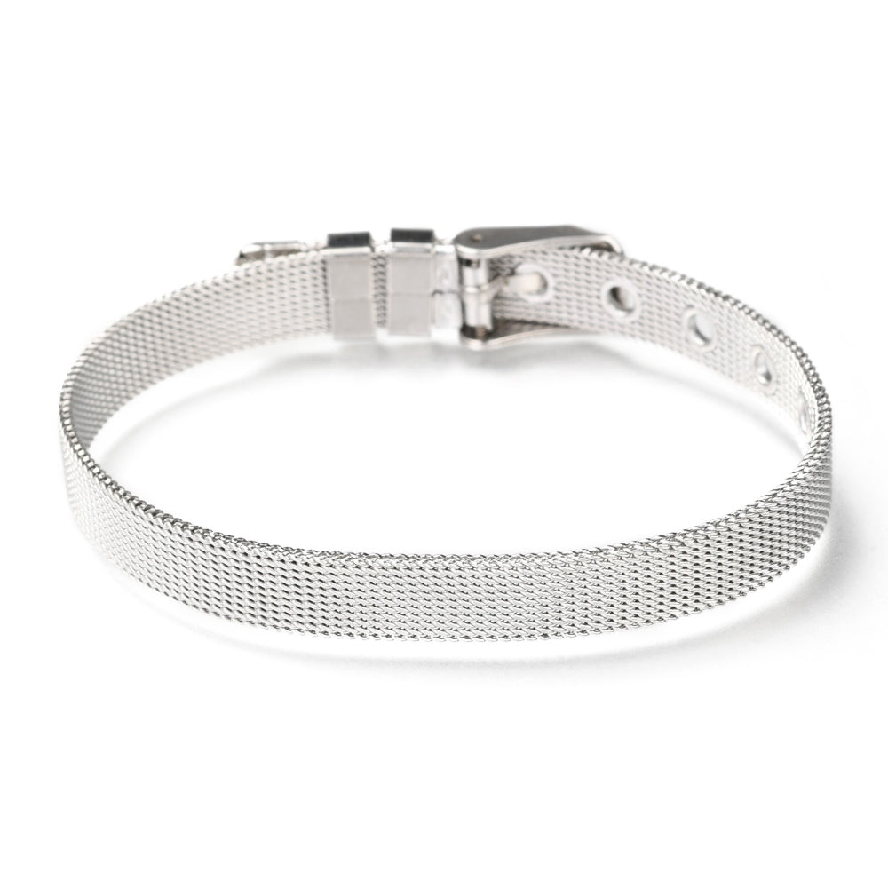 Stainless steel mesh watch band with clasp, silver tone, 21.5cm length