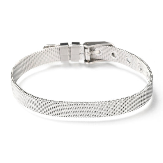 Stainless steel mesh watch band with clasp, silver tone, 21.5cm length