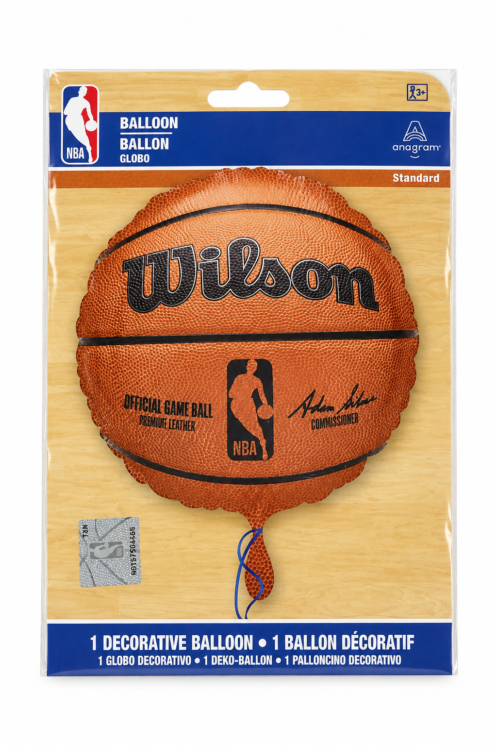 18-inch basketball-shaped foil balloon with Wilson logo and orange NBA design