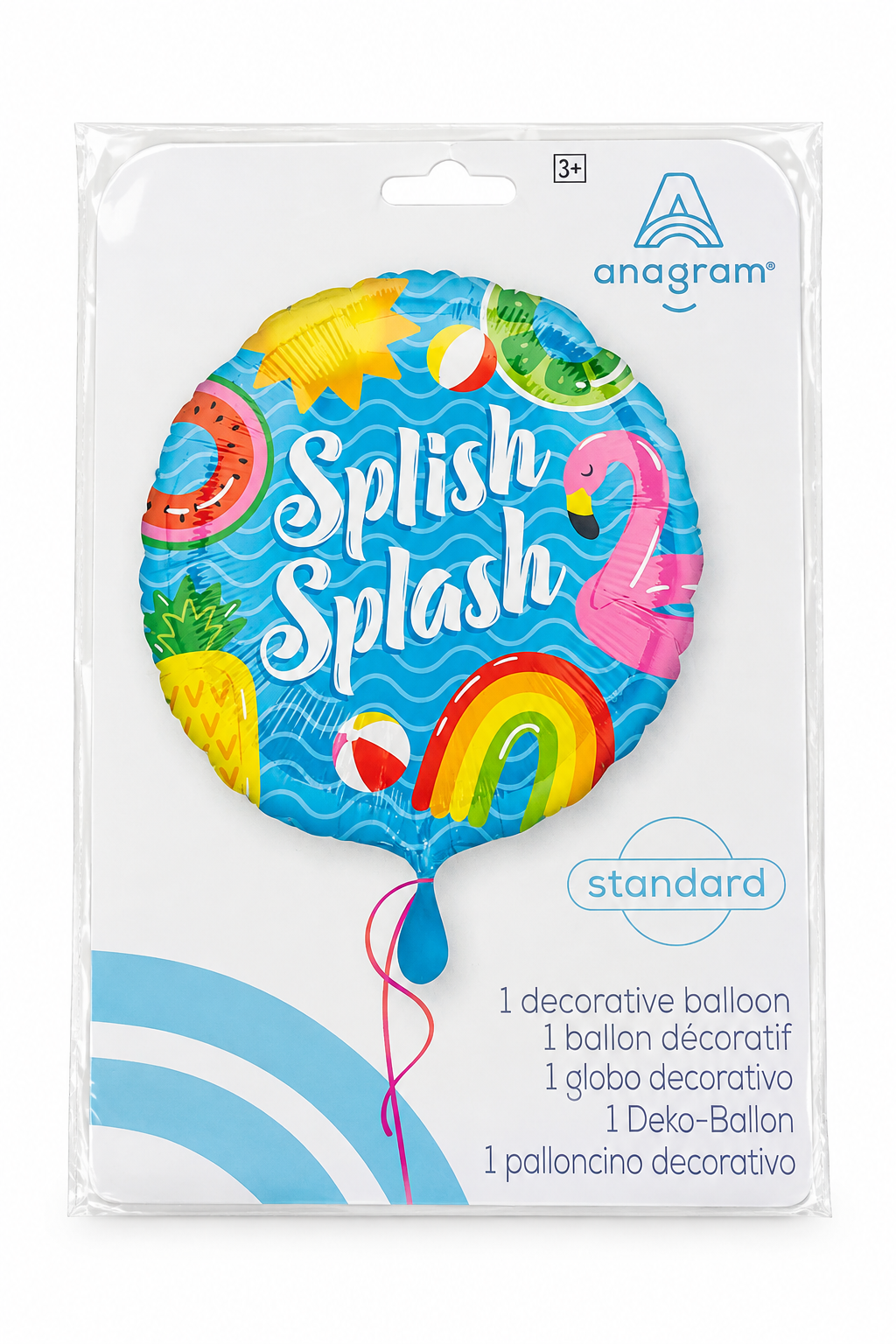 Splash Splash foil decorative balloon, round with colorful sea and rainbow graphics, 18 in