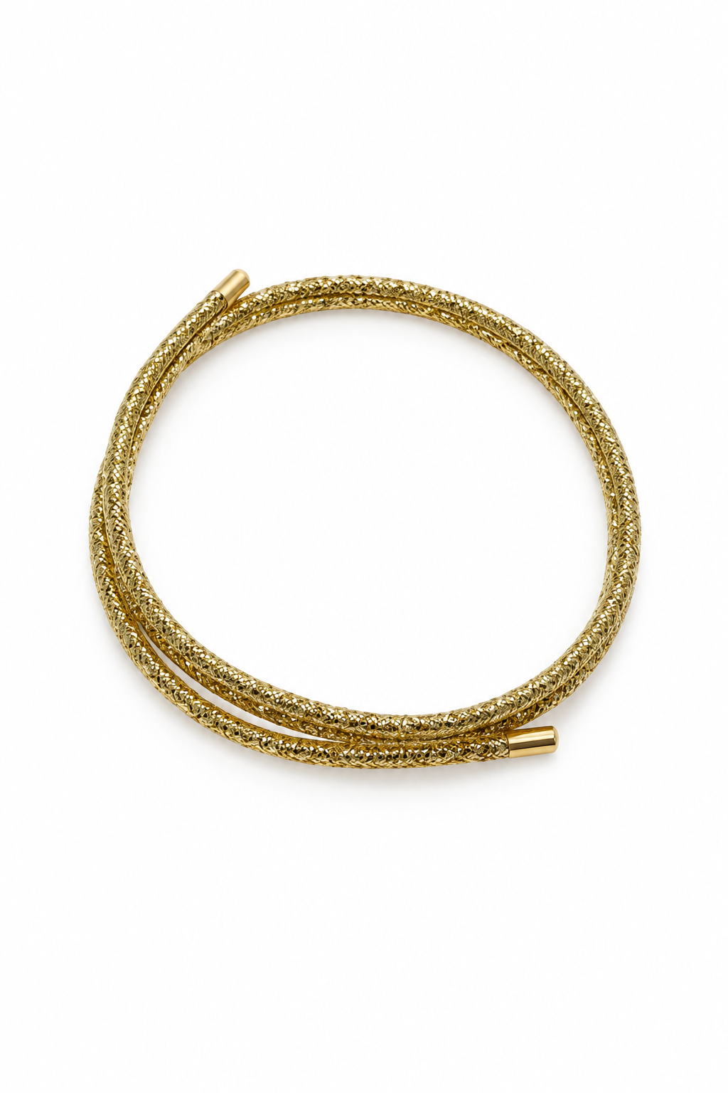 Gold-tone magnetic wrap bracelet and necklace, coiled mesh cord with clasp ends