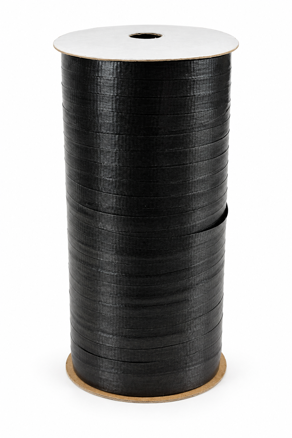 Black curling ribbon roll on cardboard spool