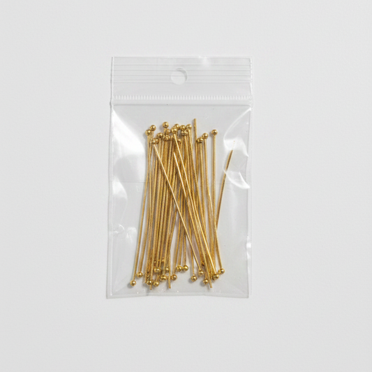 Gold ball head pins for jewelry making, metal bead pins in clear plastic bag