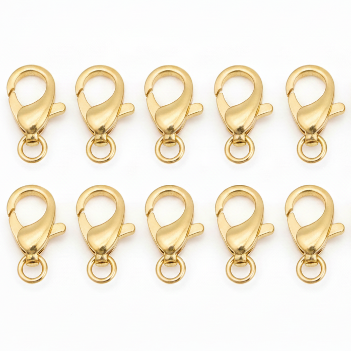 Pack of 10 gold lobster clasp with round trigger and small swivel ring