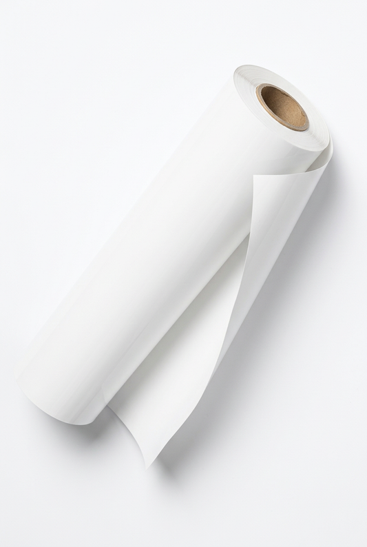 White heat transfer vinyl (HTV) roll on backing sheet, 12 x 12 in