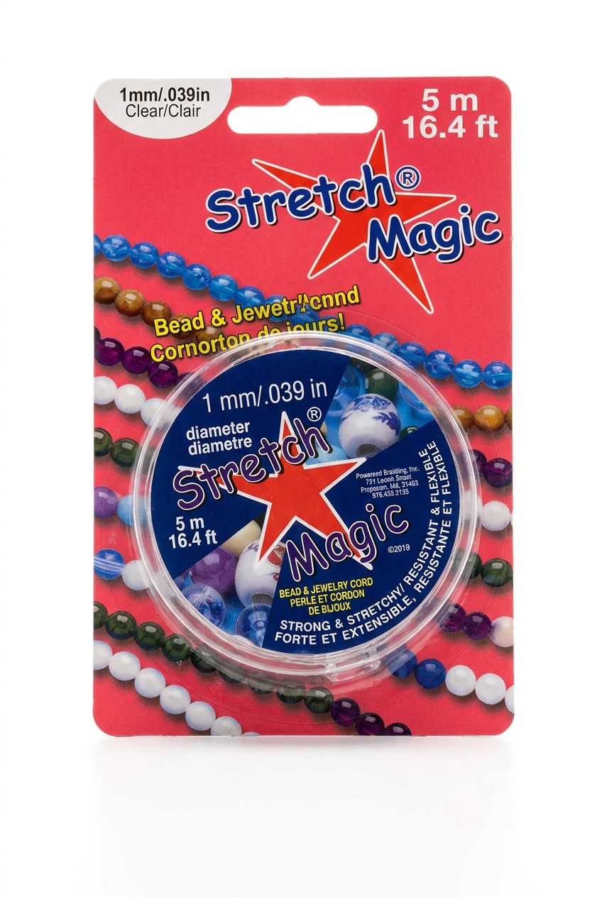 Stretch Magic clear elastic beading cord, 1 mm thick and 5 m long, in a retail package