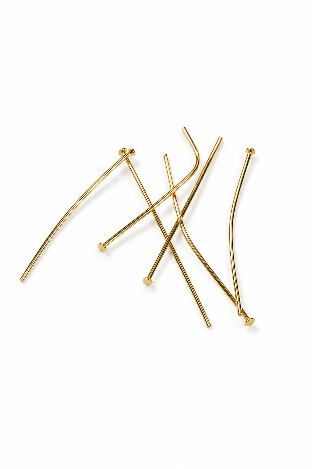 Gold-tone 2-inch straight head pins with small round heads, stainless steel