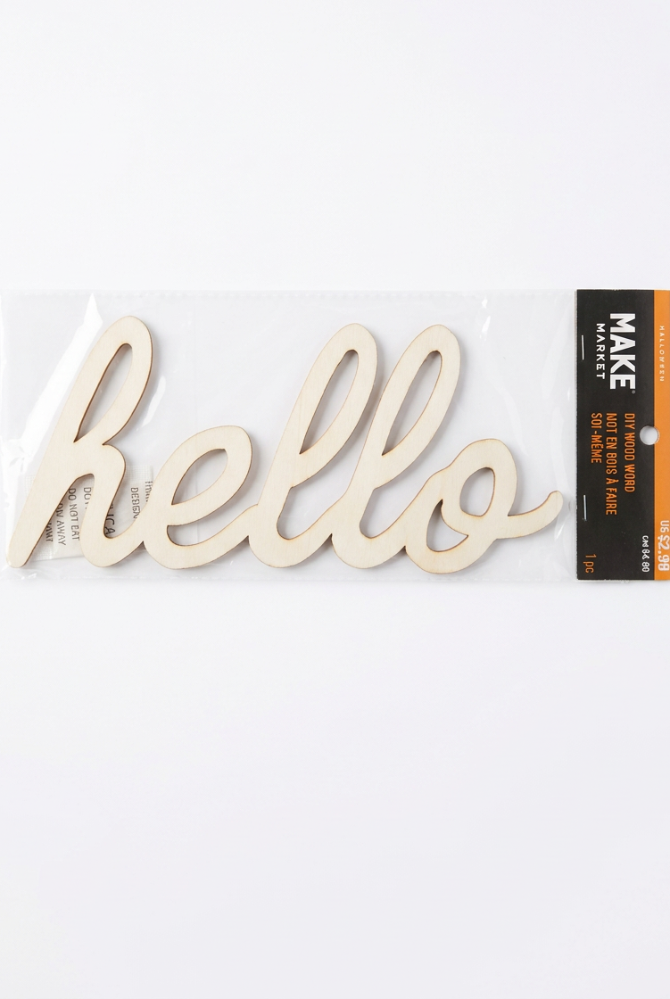 Unfinished wood 'Hello' word cutout, cursive script, 9 inch