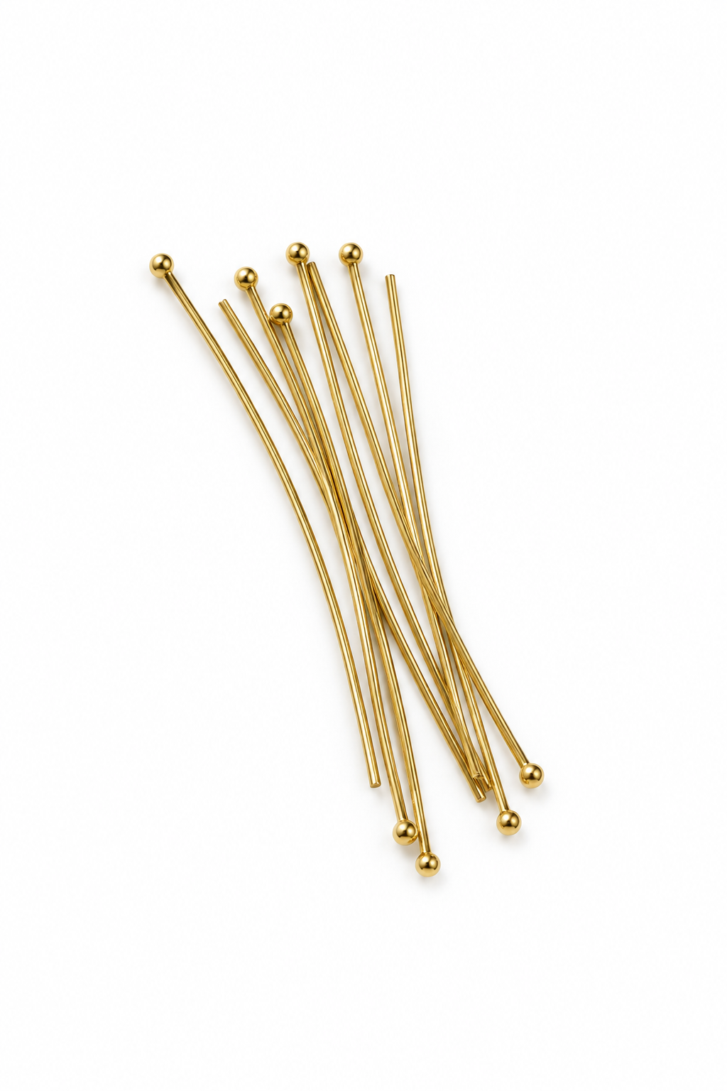 Gold ball head pins with round tips, stainless steel, 2-inch set