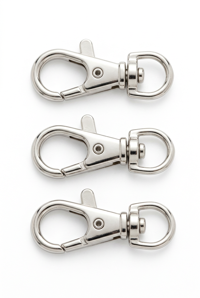 Silver-tone lobster clasps, 38 mm, 3-pack of metal clasp hooks